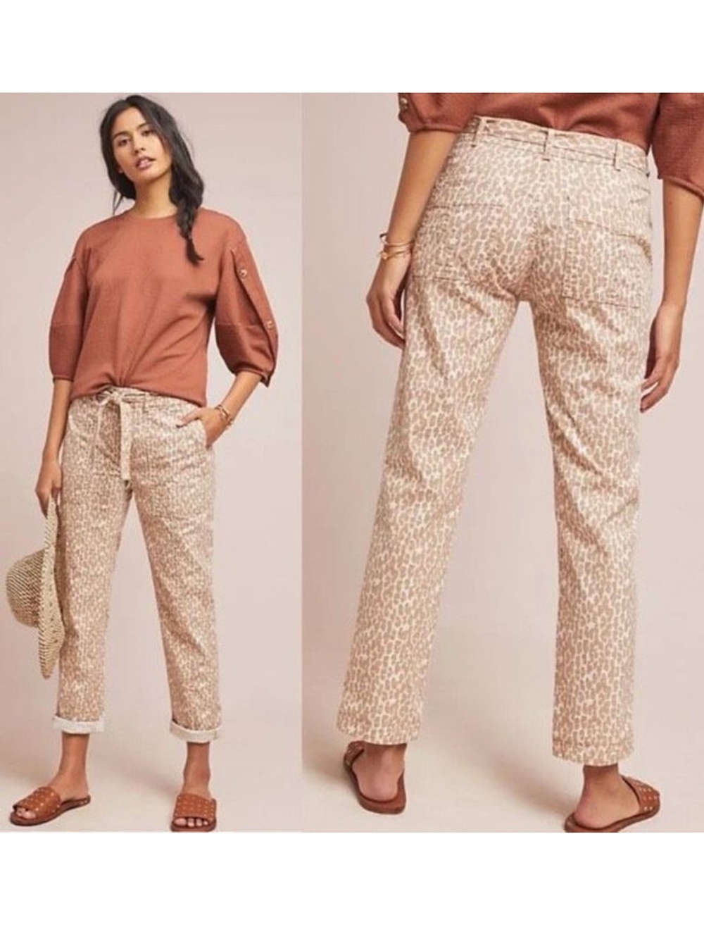 Anthropologie Neutral The Wanderer Leopard-Print Straight-Leg Pants sz 26